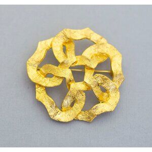 Intertwined golden flower vintage brooch (C7)